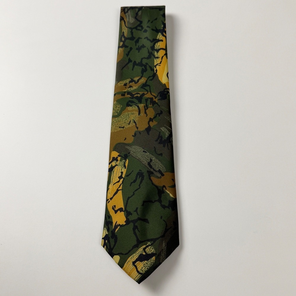 Italian Green Camo Abstract Hand Made Silk‎ Tie